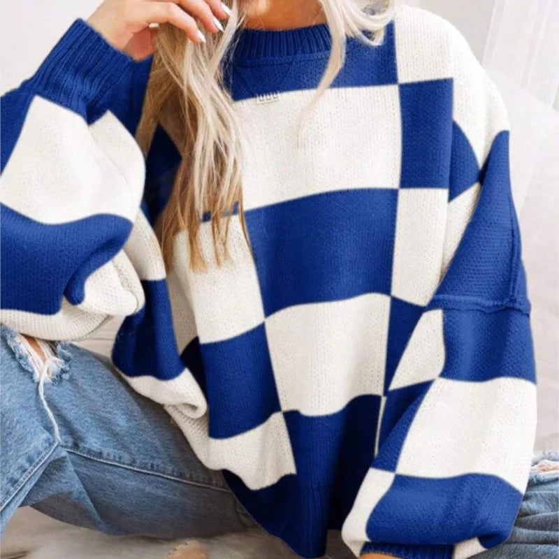 Honor Checkerboard Two Tone Oversized Drop Shoulder Jumper
