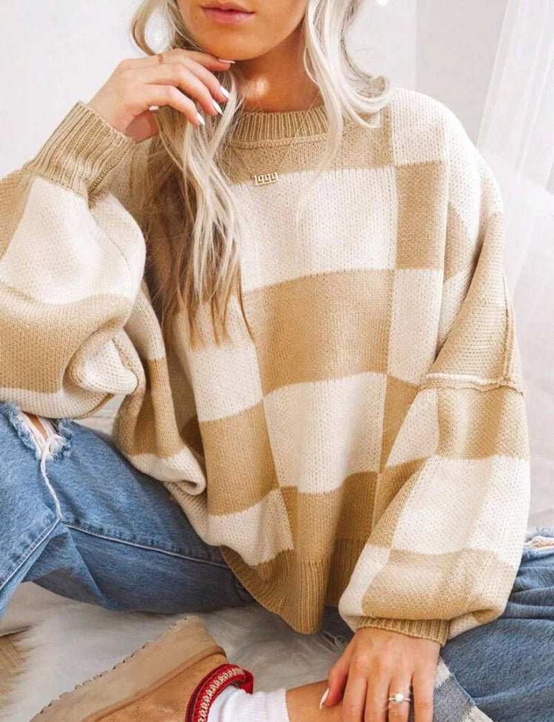 Honor Checkerboard Two Tone Oversized Drop Shoulder Jumper