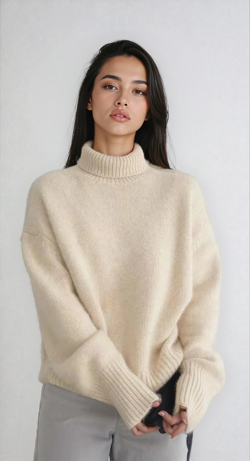 Livia Turn Back Cuff Oversized Roll Neck Smooth Knit Jumper