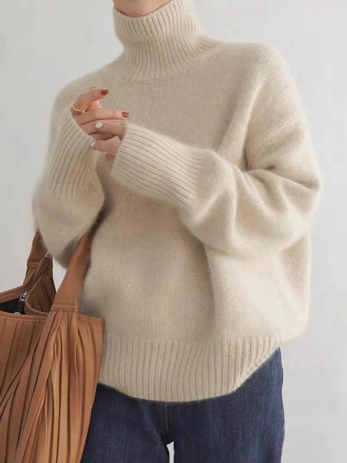 Livia Turn Back Cuff Oversized Roll Neck Smooth Knit Jumper