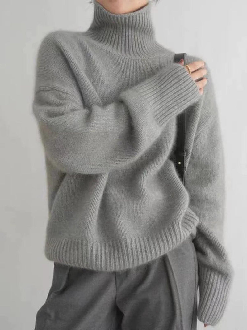 Livia Turn Back Cuff Oversized Roll Neck Smooth Knit Jumper