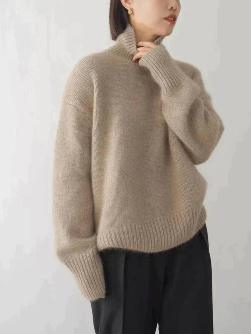 Livia Turn Back Cuff Oversized Roll Neck Smooth Knit Jumper