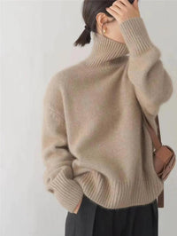 Livia Turn Back Cuff Oversized Roll Neck Smooth Knit Jumper