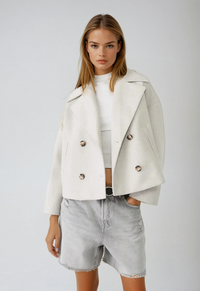 Cleo Wide Notch Lapel Cropped Double Breasted Pea Coat