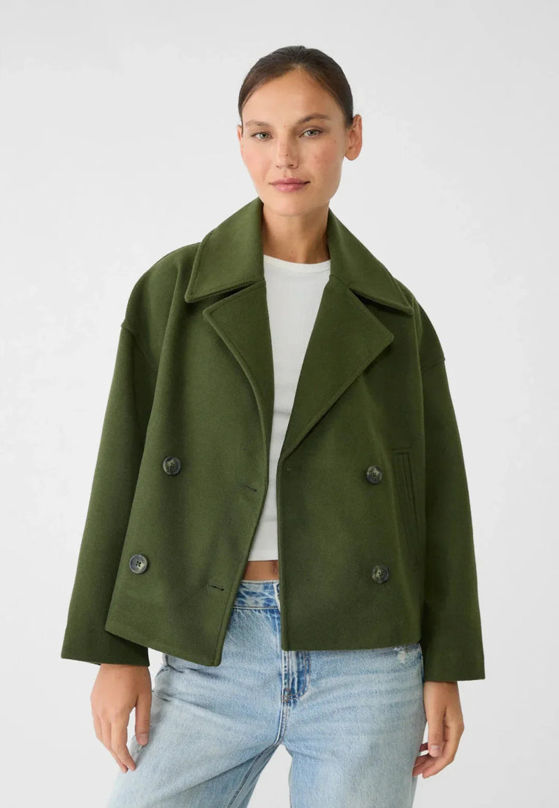 Cleo Wide Notch Lapel Cropped Double Breasted Pea Coat