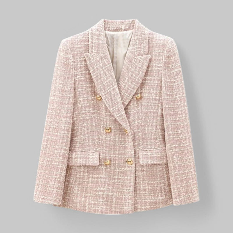 Daisy Gold Button Double Breasted Fitted Tweed Blazer