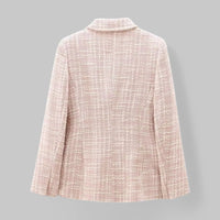 Daisy Gold Button Double Breasted Fitted Tweed Blazer