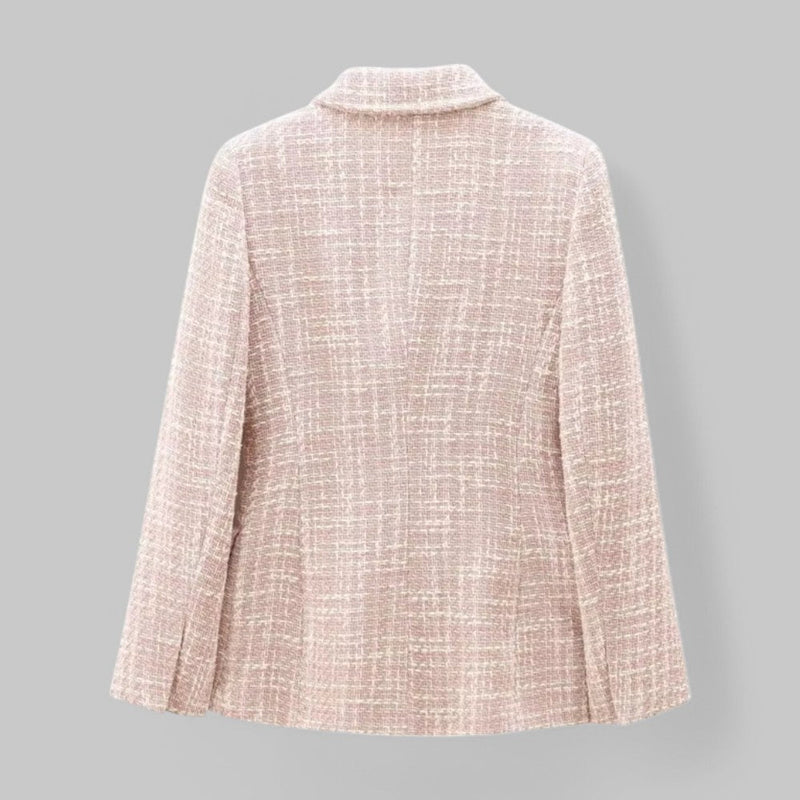 Daisy Gold Button Double Breasted Fitted Tweed Blazer