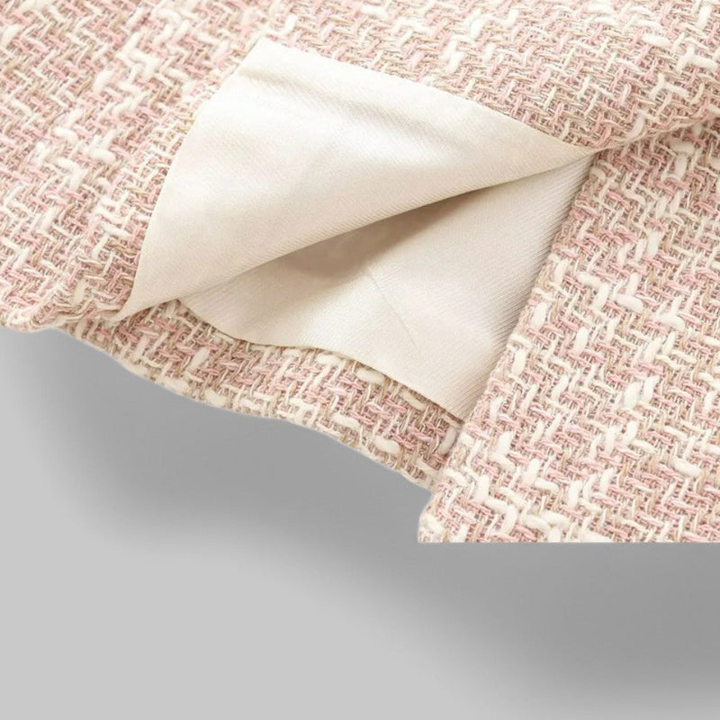 Daisy Gold Button Double Breasted Fitted Tweed Blazer