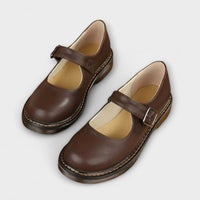 Carine Buckle Strap Welted Sole Chunky Mary Jane Flat Shoes