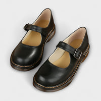 Carine Buckle Strap Welted Sole Chunky Mary Jane Flat Shoes