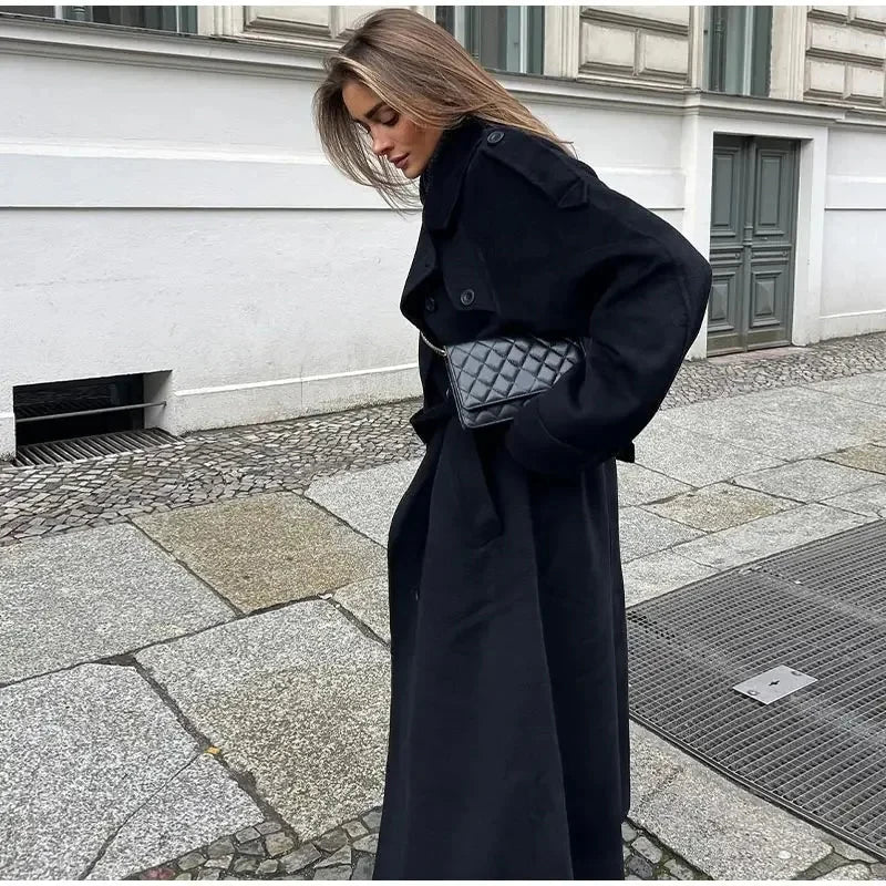 Greta Blouson Sleeve Self Belted Long Robe Coat