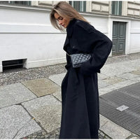 Greta Blouson Sleeve Self Belted Long Robe Coat