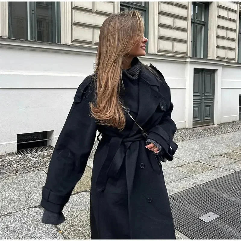 Greta Blouson Sleeve Self Belted Long Robe Coat