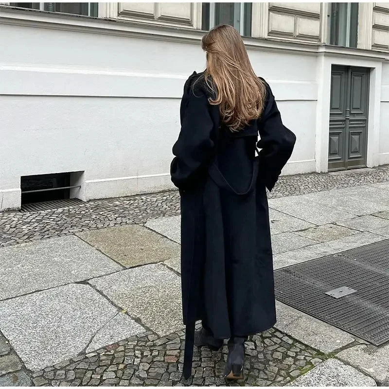 Greta Blouson Sleeve Self Belted Long Robe Coat