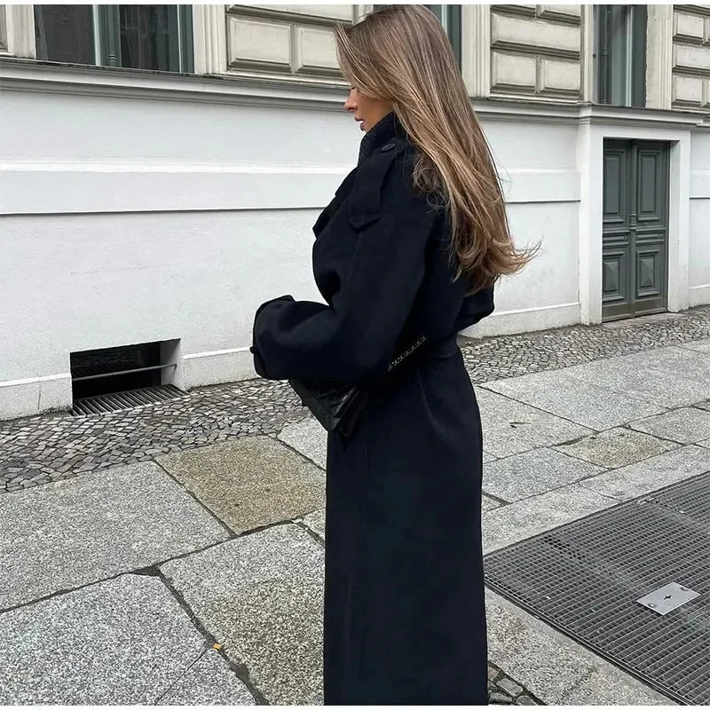 Greta Blouson Sleeve Self Belted Long Robe Coat