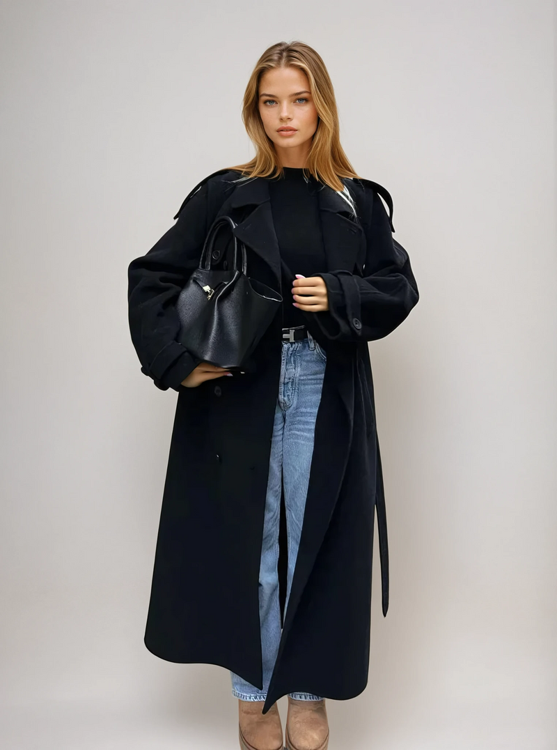 Greta Blouson Sleeve Self Belted Long Robe Coat