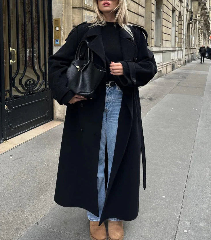 Greta Blouson Sleeve Self Belted Long Robe Coat