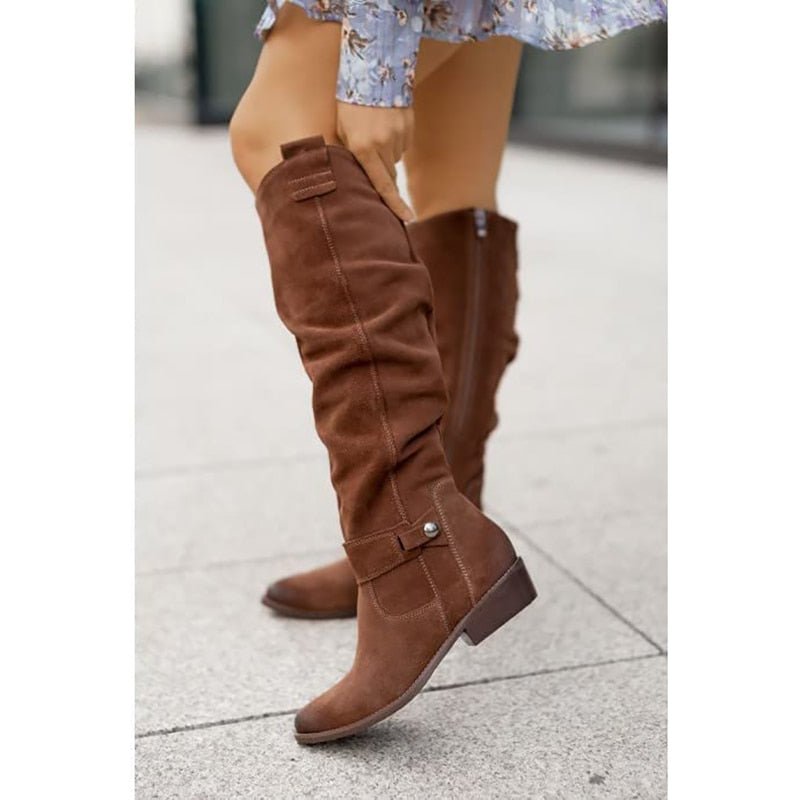 Celestia Soft Slouch Shaft Low Heel Pull On Knee High Boots
