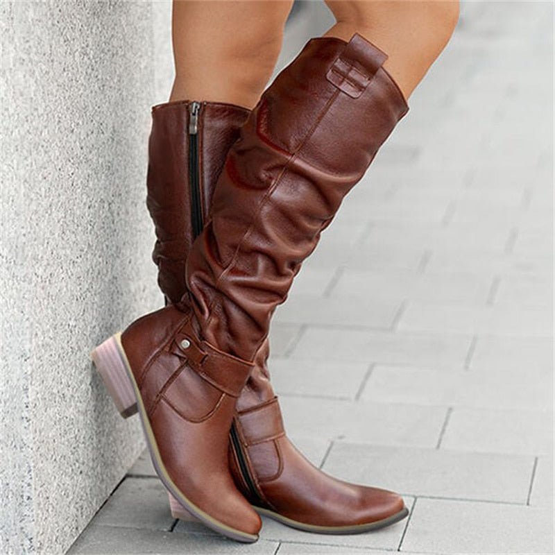 Celestia Soft Slouch Shaft Low Heel Pull On Knee High Boots