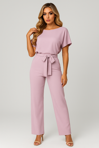 Larissa Short Sleeve Tie Waist Wide Leg Everyday Jumpsuit