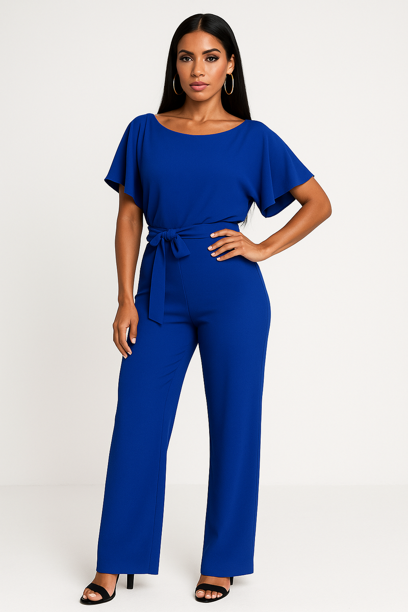 Larissa Short Sleeve Tie Waist Wide Leg Everyday Jumpsuit