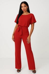 Larissa Short Sleeve Tie Waist Wide Leg Everyday Jumpsuit