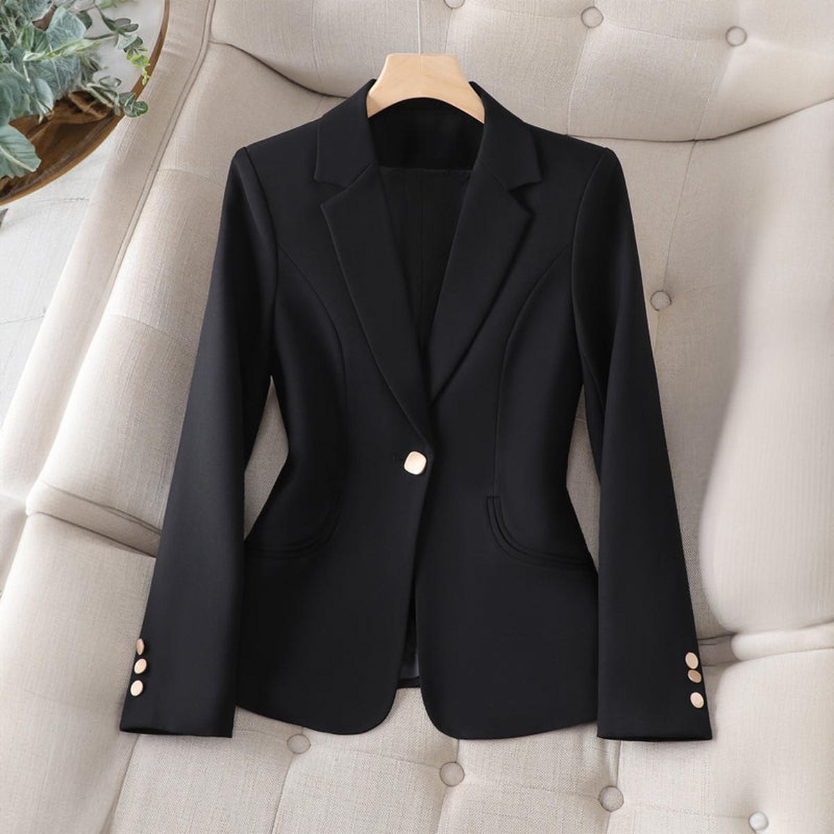 Delia Single Button Textured Weave Tailored Blazer Jacket - Black