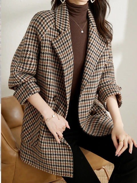 Wren Houndstooth Check Oversized Double Breasted Blazer