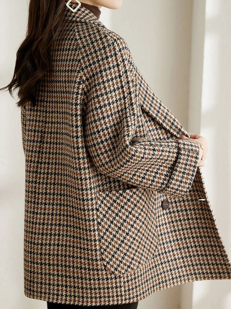 Wren Houndstooth Check Oversized Double Breasted Blazer