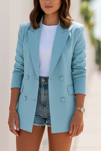 Uma Covered Button Double Breasted Longline Blazer