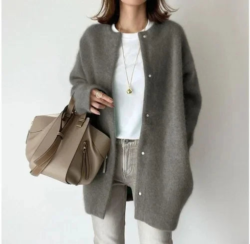 Marguerite Pearl Stud Oversized Round Neck Open Knit Cardigan