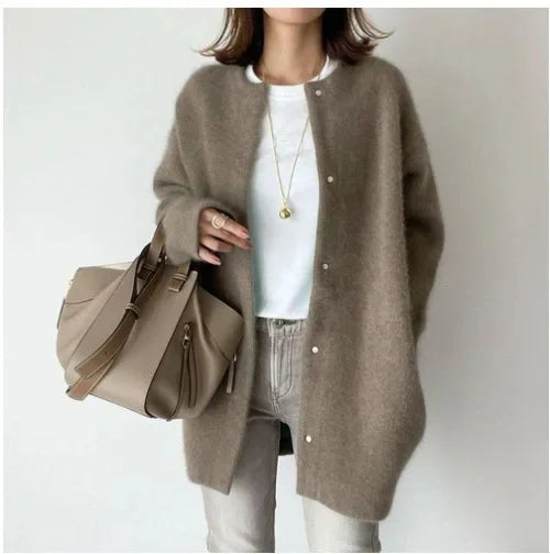 Marguerite Pearl Stud Oversized Round Neck Open Knit Cardigan