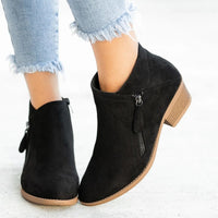 Eulalie Side Zip Stacked Block Heel Almond Toe Ankle Boots