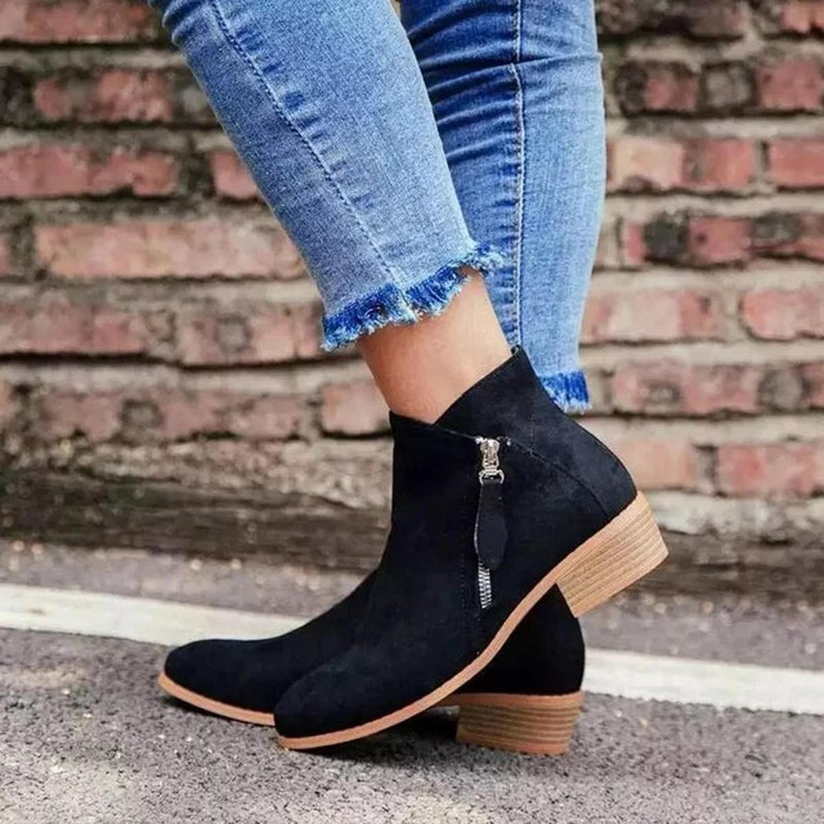 Eulalie Side Zip Stacked Block Heel Almond Toe Ankle Boots