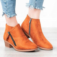Eulalie Side Zip Stacked Block Heel Almond Toe Ankle Boots