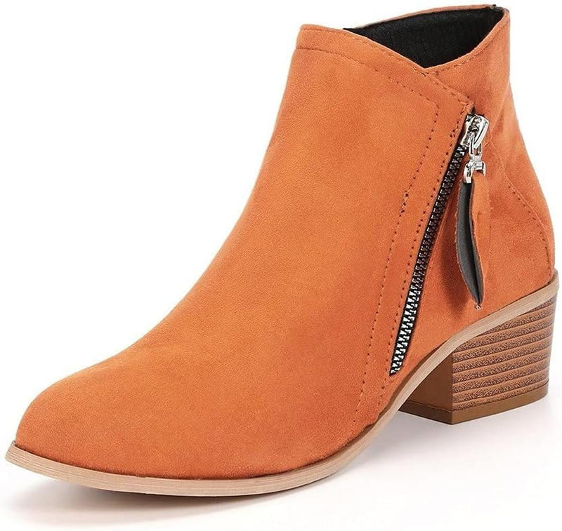 Eulalie Side Zip Stacked Block Heel Almond Toe Ankle Boots