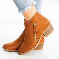 Eulalie Side Zip Stacked Block Heel Almond Toe Ankle Boots