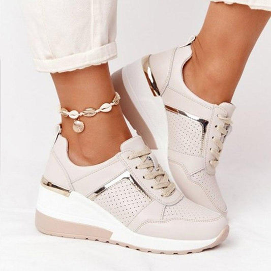 Fanny Metal Trim Lace Up Hidden Wedge Platform Comfort Trainers