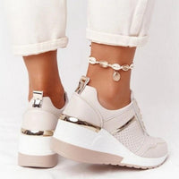 Fanny Metal Trim Lace Up Hidden Wedge Platform Comfort Trainers