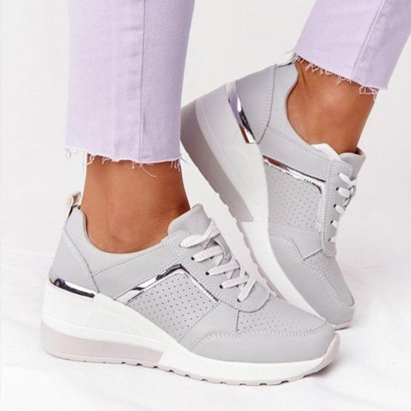 Fanny Metal Trim Lace Up Hidden Wedge Platform Comfort Trainers
