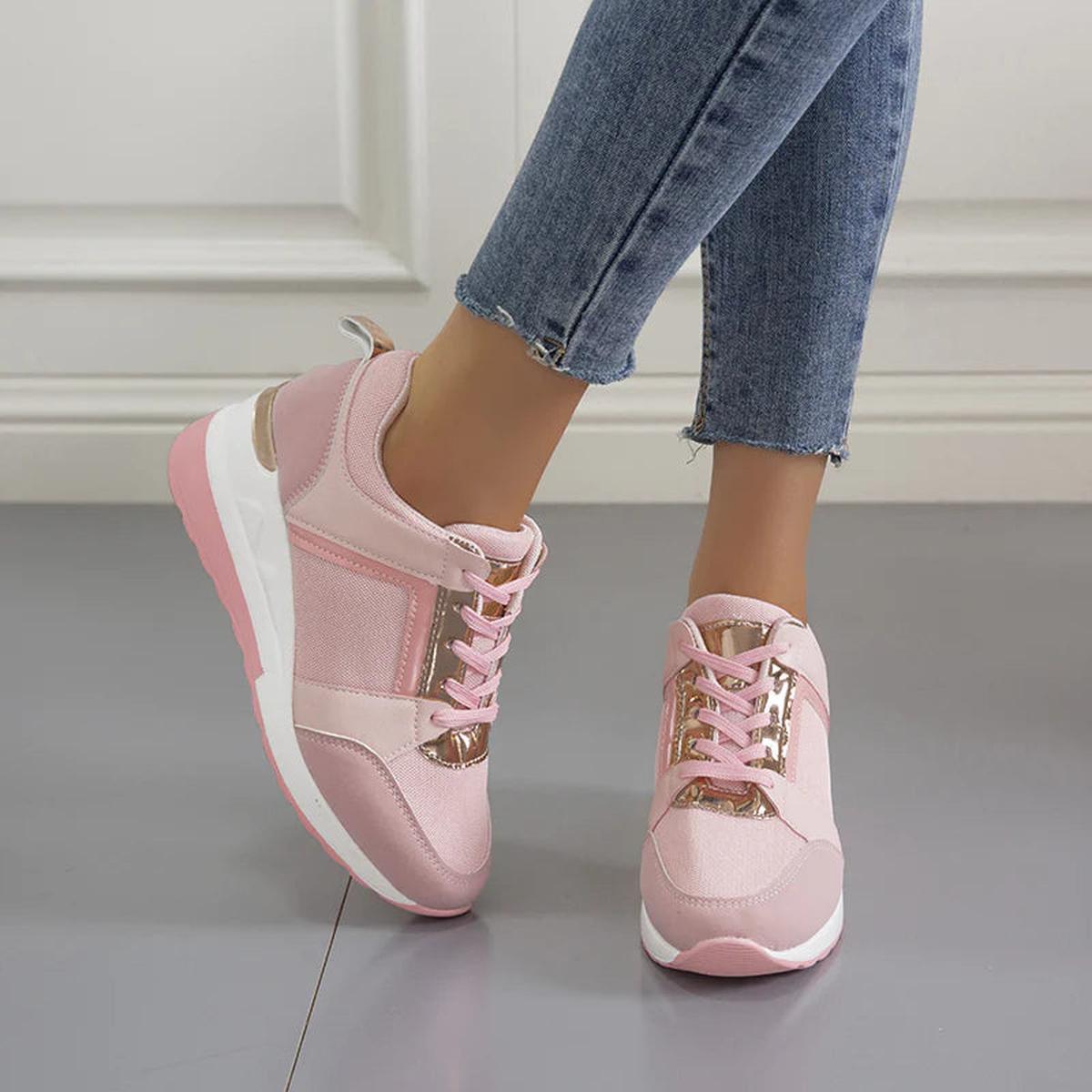 Fanny Metal Trim Lace Up Hidden Wedge Platform Comfort Trainers