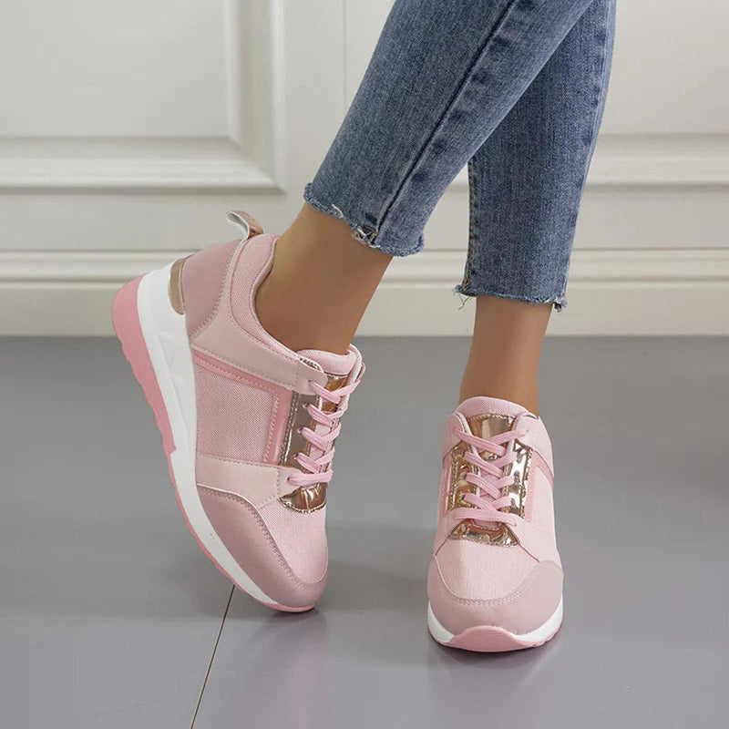 Fanny Metal Trim Lace Up Hidden Wedge Platform Comfort Trainers