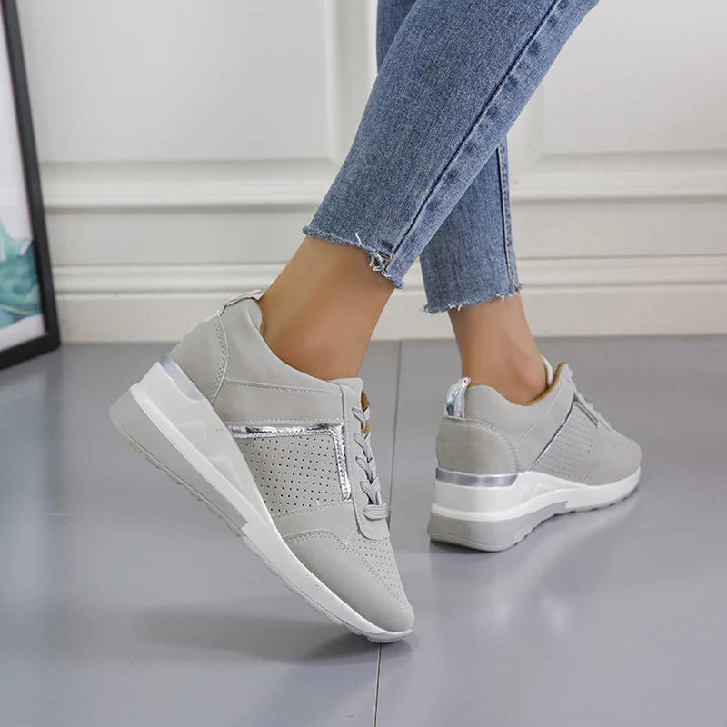 Fanny Metal Trim Lace Up Hidden Wedge Platform Comfort Trainers