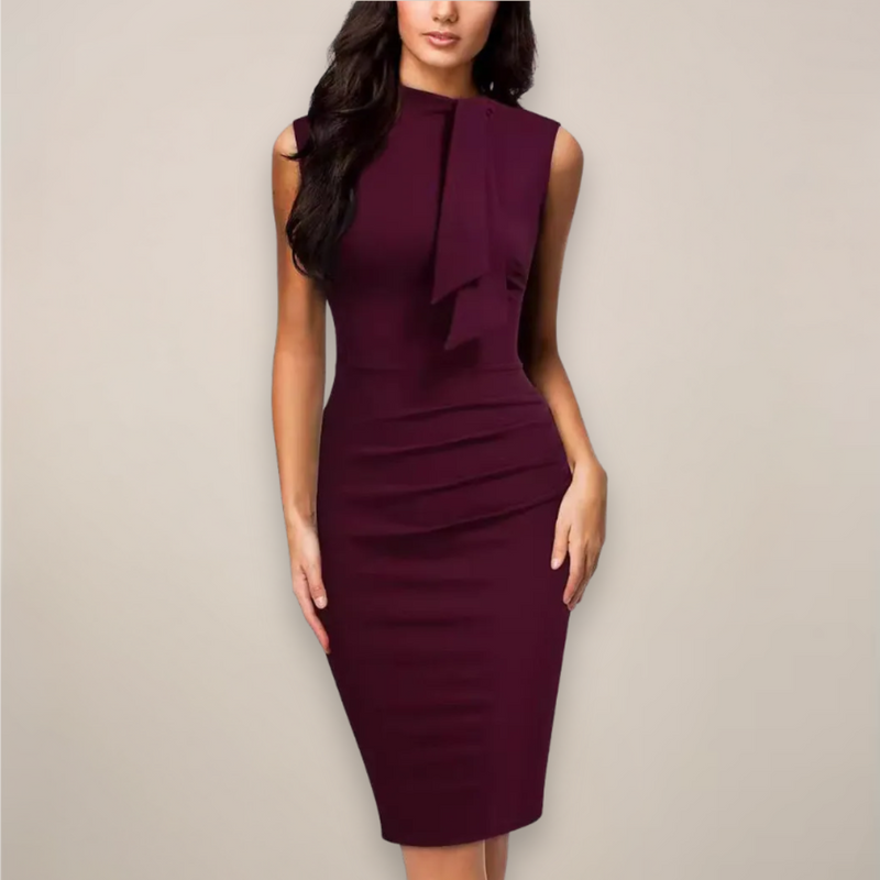Honorine High Neck Tie Detail Sleeveless Fitted Pencil Dress