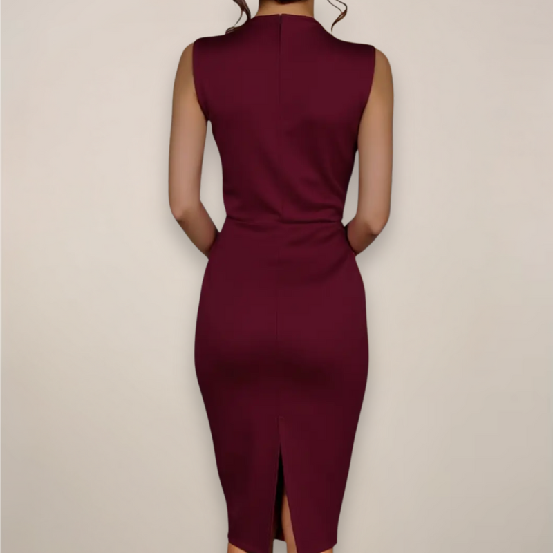 Honorine High Neck Tie Detail Sleeveless Fitted Pencil Dress