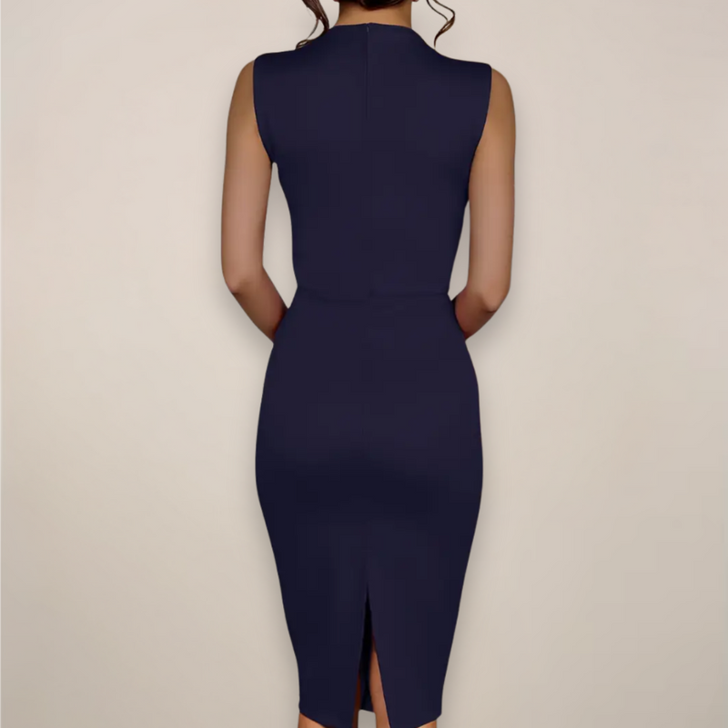 Honorine High Neck Tie Detail Sleeveless Fitted Pencil Dress
