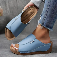 Francoise Peep Toe Slip On Low Wedge Cushioned Mule Sandals