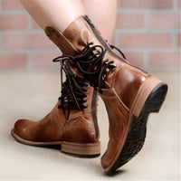 Berthe Lace Up Stud Detail Mid Calf Low Heel Combat Boots