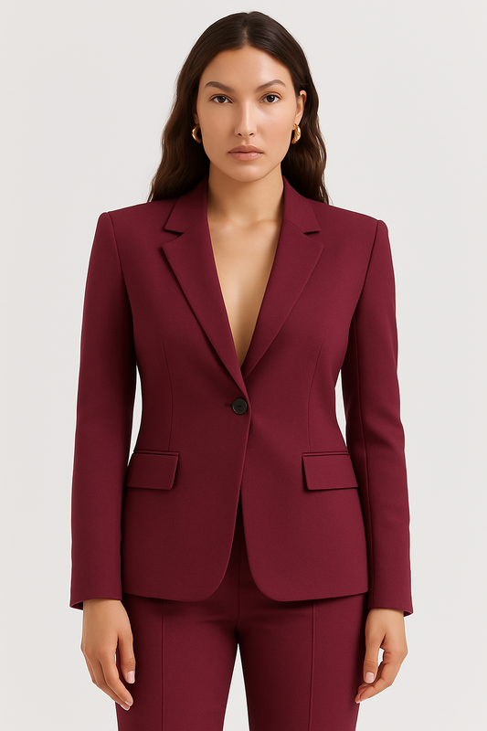 Imogen Sharp Notch Lapel Single Button Suit Blazer - Wine Red